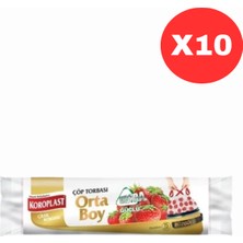 Koroplast Ekstra Güçlü Koku Hapseden Çilek Kokulu, Büzgülü Orta Boy Çöp Torbası 15'li X10