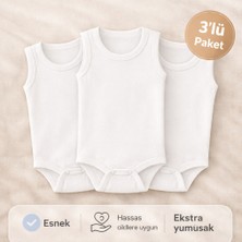 Novibaby 3'lü Bebek Atlet Body Zıbın Çıtçıtlı Beyaz 100% Pamuk - Beyaz Bebek Body Zıbın