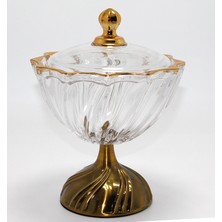 Store Mania Metal Ayaklı Kristal Cam Şekerlik Gold Detaylı Sunumluk STRMIA-RSTTT34