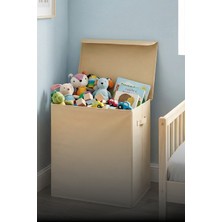 Prendi Home Krem Kapaklı Oyuncak Kutusu Katlanabilir Leke Tutmaz Çocuk Odası Sepeti Organizer Oyuncak Kutusu