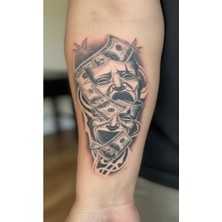 Tattoo Gerçekçi 3D Gülen ve Aglayan Maske Realistic Model Geçici Kol Bacak Geçici Sticker Yapıştırma Dövme