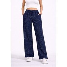 Lobolic Kadın Taş Detaylı Salaş Bol Paça Pantolon Yüksek Bel Rahat Kesim Günlük Pantolon