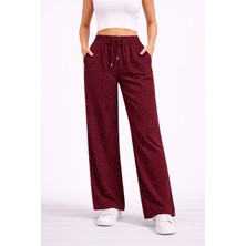 Lobolic Kadın Taş Detaylı Salaş Bol Paça Pantolon Yüksek Bel Rahat Kesim Günlük Pantolon