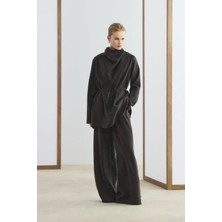 Lale Butik Kadriye Baştürk Drape Yaka Tunik Pantolon Takım 417 Acı Kahve