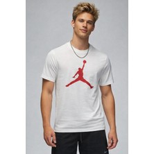 Nike Air Jordan Jumpan Short-Sleeve Crew Grafik Baskılı Erkek Günlük Tişört Beyaz Kırmızı
