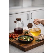 Porsima LM-0109 Livra Kapaklı Borosilikat Cam 2li Yağlık Sirkelik Yağdanlık Seti 1000ML