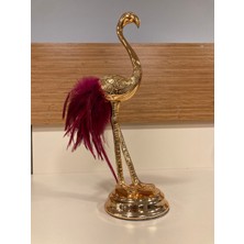 Plus Home Dekoratif Pirinç Altın Fuşya Sülün Tüy Flomingo Yükseklik 32 cm