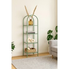 Dekopratik Mona Yeşil Köşe Kitaplık Dekoratif Aksesuar Rafı Mutfak Rafı 40CM Şeffaf Camlı