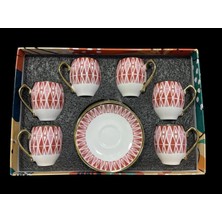 Doğaner Dnr POR005 Pembe Beyaz Porselen Kahve Fincan Seti 6'lı