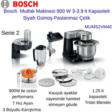 Bosch  Mutfak Makinesi 900 W 3-3,9 Lt Kapasiteli Siyah Gümüş Paslanmaz Çelik +  Dijital Hassas  Mutfak  Tartısı  Hediye