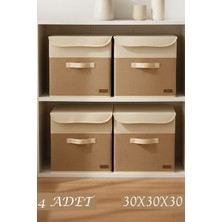 Prendi Home 4’lü Lino Garni Jüt Kapaklı Kumaş Dolap Içi Düzenleyici Kutu - 30X30X30 cm Katlanabilir Saklama Kutusu