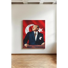 Kanvaspera Atatürk ve Türk Bayrağı - Kanvas Tablo - Renkli, Yurtseverlik ve Önderlik Temalı Duvar Dekorasyonu