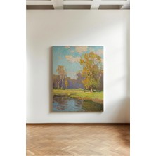 Kanvaspera Tuval Boya Anadolu Peyzajı Nehir Dağ Yayla - Kanvas Tablo - Yağlı Boya Efektli Duvar Dekorasyonu