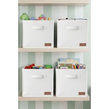 Prendi Home 4`lü Beyaz Desteksiz Saklama Kutusu 28X28X28 Dekoratif Kulplu Organizer Dolap Içi Çamaşır Oyuncak Düzenleyici
