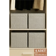 Prendi Home 4’lü Gri Çizgili Kumaş Dolap Içi Düzenleyici Kutu - 30X30X30 cm Katlanabilir Çok Amaçlı Saklama Kutusu