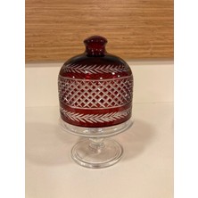 Plus Home Şekerlik Kesme Kristal El Işçiliği Cam Ayaklı Kapaklı Bordaya Şeffaf Yükseklik 17 cm Çapı 10 cm