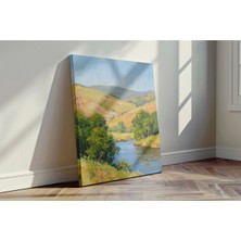 Kanvaspera Tuval Boya Anadolu Peyzajı Nehir Dağ Yayla - Kanvas Tablo - Yağlı Boya Efektli Duvar Dekorasyonu