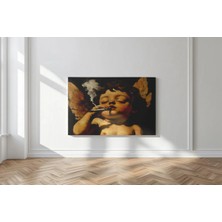 Kanvaspera Sigara Içen Putto - Sigara Içen Melek Çocuk - Kanvas Tablo - Nostaljik Modern Klasik