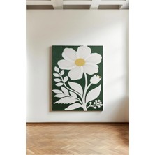 Kanvaspera Sade Beyaz Çiçek Kanvas Tablo - Yeşil Fonlu Çağdaş Duvar Sanatı