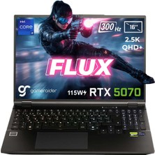 GameRaider FLUX GR16 Intel Core i9-14900HX GeForce RTX 5070 8GB 115W 12GB DDR5 1TB SSD 16 inç 2.5K QHD+ 300Hz FreeDos Gaming Laptop