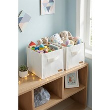 Prendi Home 2`li Beyaz Saklama Kutusu 28X28X28 Dekoratif Kulplu Organizer Dolap Içi Çamaşır Oyuncak Düzenleyici