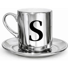 Myworldorganization Kişiye Özel Harf Detaylı Baskılı Gümüş Renk Kahve Fincanı, Istediğiniz Harfi Yazabiliriz