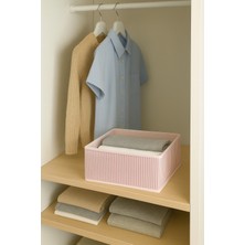 Prendi Home Gardırop ve Dolap Içi Düzenleyici Organizer, Pudra Çizgili Çok Amaçlı Saklama Kutusu 28X28X13CM
