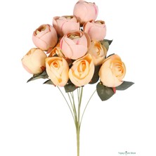 Yapay Çiçek Sitesi Lüks Görünümlü Yapay Şakayık Gül Demeti 50 cm Pembe-Somon