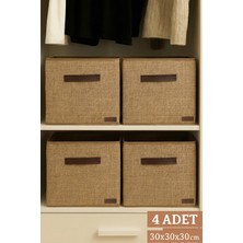 Prendi Home 4’lü Jüt Kumaş Dolap Içi Düzenleyici Kutu - 30X30X30 cm Katlanabilir Çok Amaçlı Saklama Kutusu