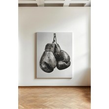 Kanvaspera Boks Eldiveni - Kanvas Tablo - Siyah Beyaz, Dövüş Ruhu Spor Temalı Duvar Dekorasyonu