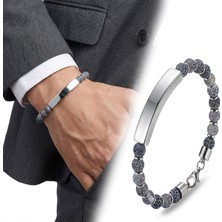 Fm 💎 Premium Mat Akik Beyaz İsim Yazılabilir Çelik Zincir Bileklik 31832B29D3  -  23 cm