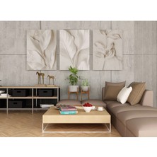 Kanvaspera Beyaz Tonlarda Çağdaş Çiçek Dokunuşu Üçlü Kanvas Tablo