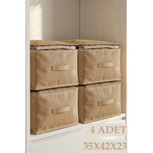 Prendi Home 4 Adet 35X42X23 cm Bej Tela Kumaş Hurç Fermuarlı Dolap ve Çekmece Içi Düzenleyici Organizer Seti
