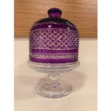 Plus Home Şekerlik Kesme Kristal Cam Ayaklı Kapaklı Renk Mora Şeffaf El Işçiliği Yükseklik 17 cm Çapı 10 cm