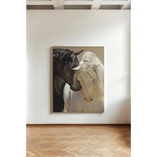 Kanvaspera Atların Kucaklaşması - Kanvas Tablo - Siyah Beyaz, Muhabbet ve Sadakat Temalı Hayvan Duvar Dekorasyonu