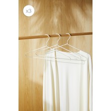 Ocean Home Textile 3 Adet Ekru Renk Kumaş Kaplı Metal Elbise Kıyafet Askısı, Giysi Askısı 21.5x42x0.5 cm