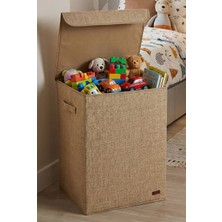 Prendi Home Jüt Kapaklı Oyuncak Kutusu Katlanabilir Leke Tutmaz Çocuk Odası Sepeti Organizer Oyuncak Kutusu
