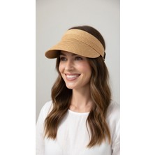 Mollycrush Kadın Camel Hasır Güneş Vizör Şapka | Lastikli Katlanabilir Plaj Şapkası