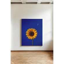 Kanvaspera Gök Mavisi Ayçiçeği - Kanvas Tablo - Ay Yıldız ve Çiçek Sade Duvar Dekorasyonu