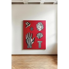 Kanvaspera Sembolik Figürler - Kanvas Tablo - Çağdaş, Kırmızı Fon Üzerinde, Estetik Duvar Dekorasyonu