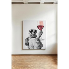 Kanvaspera Kadeh Tutan Kaplumbağa Figürü - Kanvas Tablo