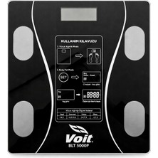 Voit BLT5000 Bluetooth Baskül - Dijital Akıllı Tartı - Yağ Ölçer Tartı - Pil ve Mezura Hediyeli Tartı - Siyah