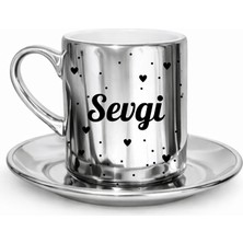 Myworldorganization Kişiye Özel Siyah Kalp ve Isim Detaylı Baskılı Gmüş Renk Kahve Fincanı, Istediğiniz Ismi Yazabiliriz