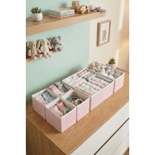 Prendi Home 6'lı Pudra Çizgili Dolap Organizer Seti 28X28X13-28X13X13-13X13X13 Şık ve Dekoratif