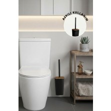 Okyanus Home Safir Ahşap Detaylı Kendinden Yapışkanlı Wc Fırçalık - Siyah