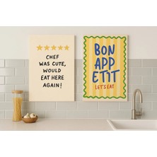 Kanvaspera Yemek Yiyelim - Kanvas Tablo Yazılı Bej Mutfak Için Ikili Dekorasyon Ürünü