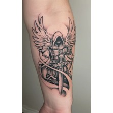 Tattoo Gerçekçi 3D Savaşcı Melek ve Kılıç Realistic Model Geçici Kol Bacak Geçici Sticker Yapıştırma Dövme