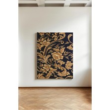 Kanvaspera Koyu Mavi Altın Çiçek Deseni - Kanvas Tablo