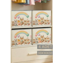 Prendi Home 4’lü Sevimli Dolap Içi Düzenleyici Kutu - 30X30X30 cm Katlanabilir Çok Amaçlı Saklama Kutusu