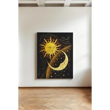 Kanvaspera Güneş ve Hilal Çizimi - Kanvas Tablo - Gold Tonlar, Burç ve Sema Temalı Dekorasyon